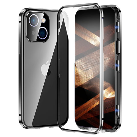 Custodia Lusso Alluminio Laterale Specchio 360 Gradi Cover LK2 per Apple iPhone 15 Nero