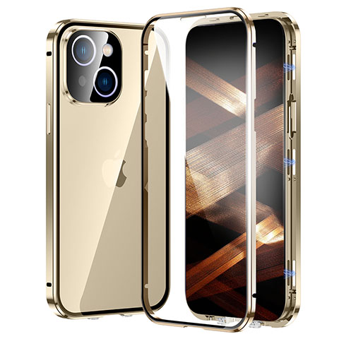 Custodia Lusso Alluminio Laterale Specchio 360 Gradi Cover LK2 per Apple iPhone 15 Oro