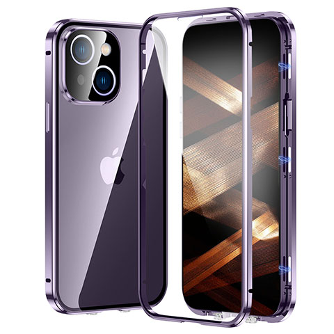 Custodia Lusso Alluminio Laterale Specchio 360 Gradi Cover LK2 per Apple iPhone 15 Viola