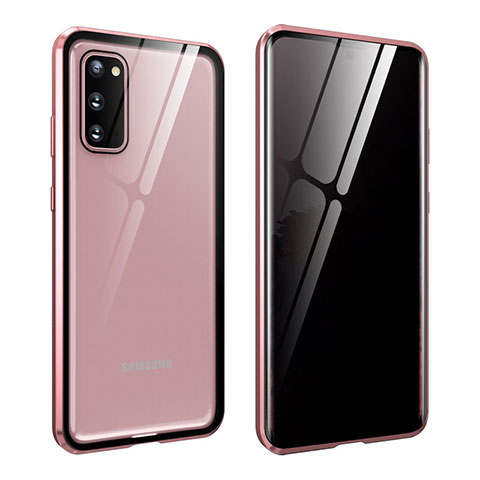 Custodia Lusso Alluminio Laterale Specchio 360 Gradi Cover LK2 per Samsung Galaxy S20 Oro Rosa