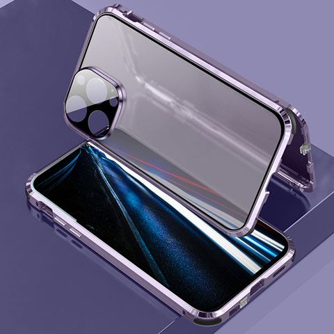 Custodia Lusso Alluminio Laterale Specchio 360 Gradi Cover LK3 per Apple iPhone 13 Pro Viola