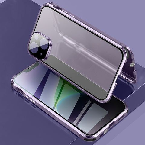 Custodia Lusso Alluminio Laterale Specchio 360 Gradi Cover LK3 per Apple iPhone 14 Plus Viola