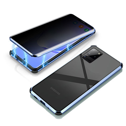 Custodia Lusso Alluminio Laterale Specchio 360 Gradi Cover LK4 per Samsung Galaxy S20 Ultra Blu