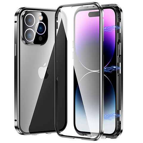 Custodia Lusso Alluminio Laterale Specchio 360 Gradi Cover LO1 per Apple iPhone 14 Pro Nero