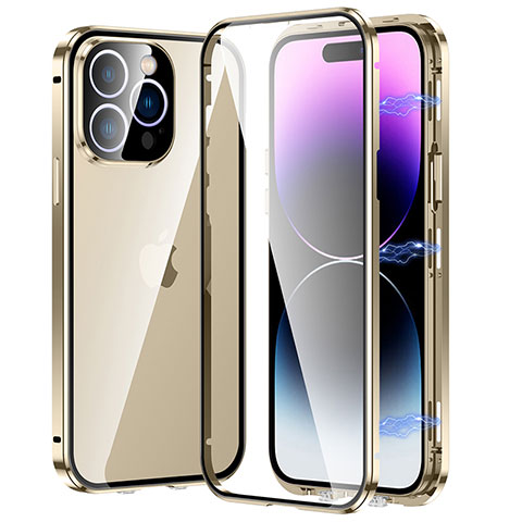 Custodia Lusso Alluminio Laterale Specchio 360 Gradi Cover LO1 per Apple iPhone 15 Pro Max Oro