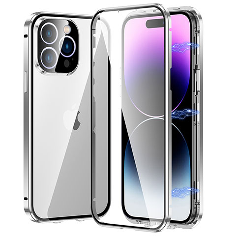 Custodia Lusso Alluminio Laterale Specchio 360 Gradi Cover LO1 per Apple iPhone 16 Pro Max Argento