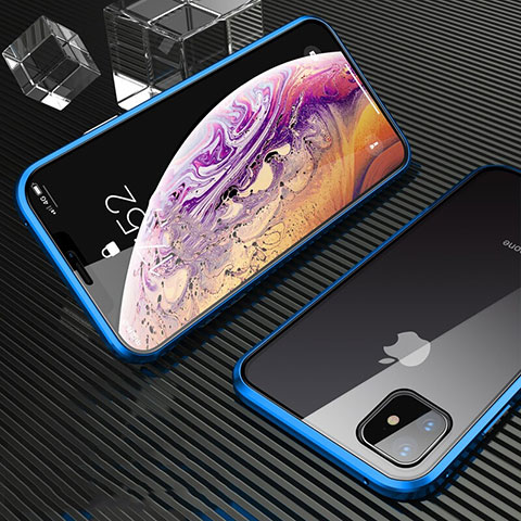 Custodia Lusso Alluminio Laterale Specchio 360 Gradi Cover M01 per Apple iPhone 11 Blu