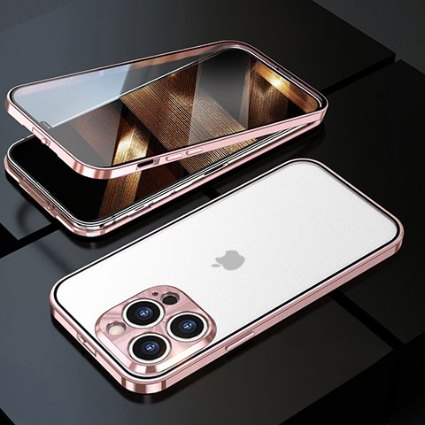 Custodia Lusso Alluminio Laterale Specchio 360 Gradi Cover M01 per Apple iPhone 16 Pro Max Oro Rosa