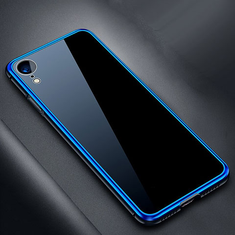 Custodia Lusso Alluminio Laterale Specchio 360 Gradi Cover M01 per Apple iPhone XR Blu