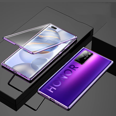 Custodia Lusso Alluminio Laterale Specchio 360 Gradi Cover M01 per Huawei Honor 30 Pro+ Plus Viola