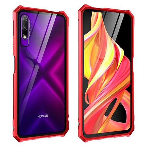 Custodia Lusso Alluminio Laterale Specchio 360 Gradi Cover M01 per Huawei Honor 9X Rosso