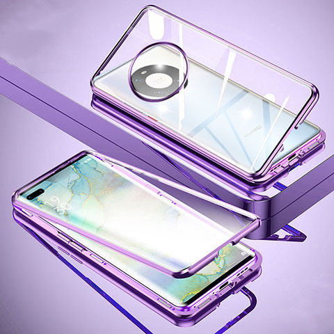 Custodia Lusso Alluminio Laterale Specchio 360 Gradi Cover M01 per Huawei Mate 40E Pro 4G Viola