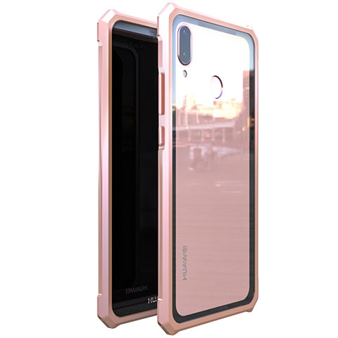 Custodia Lusso Alluminio Laterale Specchio 360 Gradi Cover M01 per Huawei Nova 3e Oro Rosa