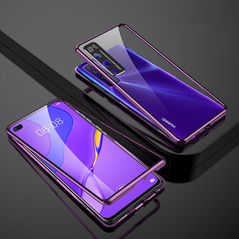 Custodia Lusso Alluminio Laterale Specchio 360 Gradi Cover M01 per Huawei Nova 7 Pro 5G Viola