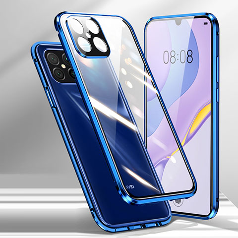 Custodia Lusso Alluminio Laterale Specchio 360 Gradi Cover M01 per Huawei Nova 8 SE 5G Blu