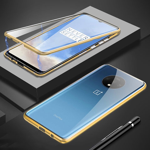 Custodia Lusso Alluminio Laterale Specchio 360 Gradi Cover M01 per OnePlus 7T Oro