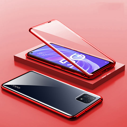 Custodia Lusso Alluminio Laterale Specchio 360 Gradi Cover M01 per Oppo A53 5G Rosso