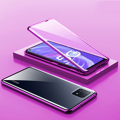 Custodia Lusso Alluminio Laterale Specchio 360 Gradi Cover M01 per Oppo A72 5G Viola