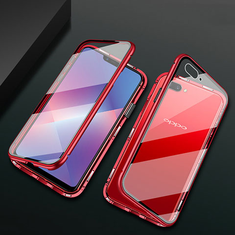 Custodia Lusso Alluminio Laterale Specchio 360 Gradi Cover M01 per Oppo AX5 Rosso