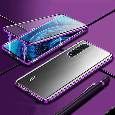 Custodia Lusso Alluminio Laterale Specchio 360 Gradi Cover M01 per Oppo Find X2 Pro Viola