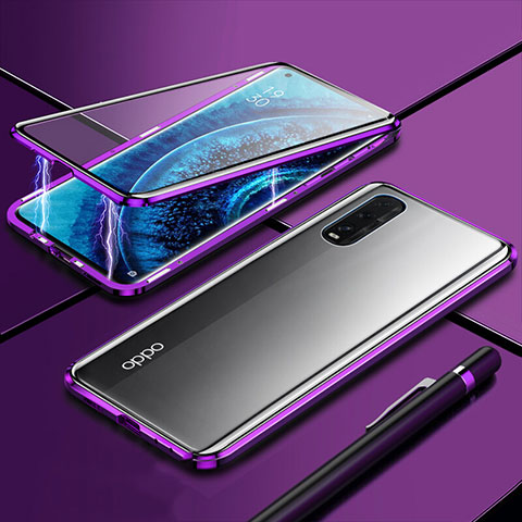 Custodia Lusso Alluminio Laterale Specchio 360 Gradi Cover M01 per Oppo Find X2 Viola