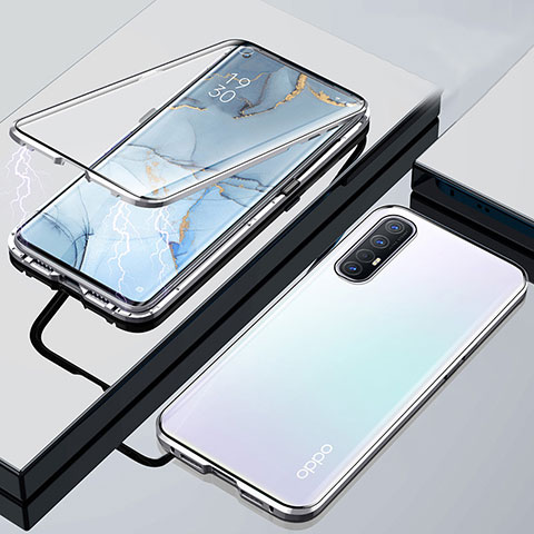 Custodia Lusso Alluminio Laterale Specchio 360 Gradi Cover M01 per Oppo Reno3 Pro Argento