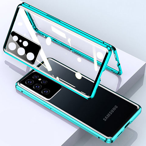 Custodia Lusso Alluminio Laterale Specchio 360 Gradi Cover M01 per Samsung Galaxy S22 Ultra 5G Verde