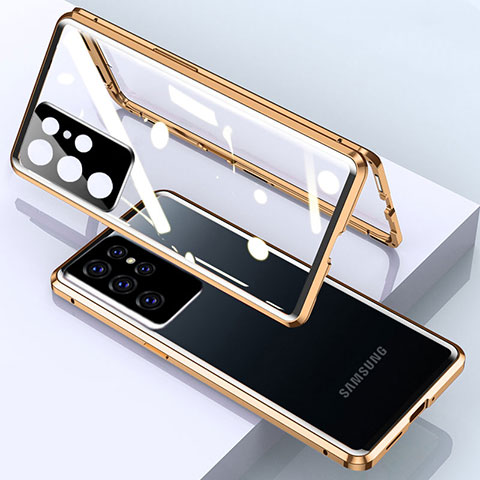 Custodia Lusso Alluminio Laterale Specchio 360 Gradi Cover M01 per Samsung Galaxy S24 Ultra 5G Oro