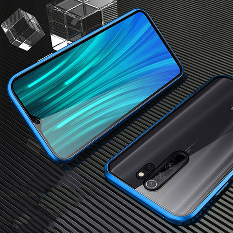 Custodia Lusso Alluminio Laterale Specchio 360 Gradi Cover M01 per Xiaomi Redmi Note 8 Pro Blu