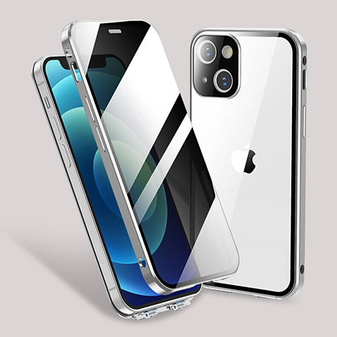 Custodia Lusso Alluminio Laterale Specchio 360 Gradi Cover M02 per Apple iPhone 13 Mini Argento