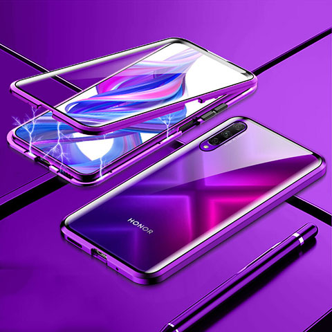 Custodia Lusso Alluminio Laterale Specchio 360 Gradi Cover M02 per Huawei Honor 9X Pro Viola