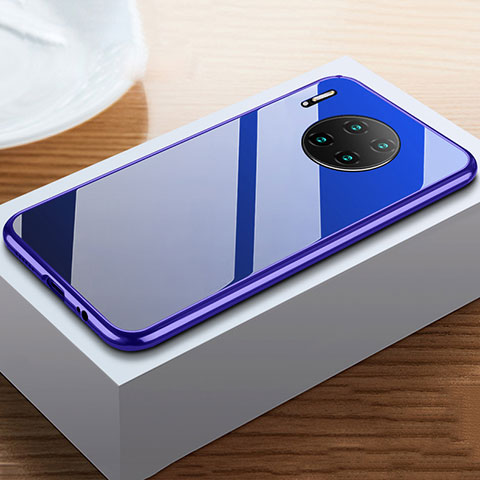 Custodia Lusso Alluminio Laterale Specchio 360 Gradi Cover M02 per Huawei Mate 30 5G Blu