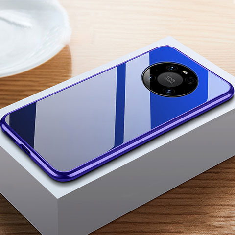 Custodia Lusso Alluminio Laterale Specchio 360 Gradi Cover M02 per Huawei Mate 40E Pro 4G Blu