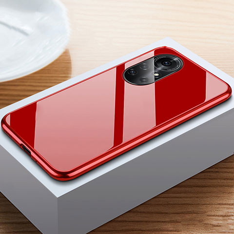 Custodia Lusso Alluminio Laterale Specchio 360 Gradi Cover M02 per Huawei Nova 8 Pro 5G Rosso