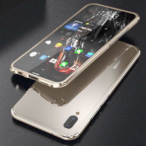 Custodia Lusso Alluminio Laterale Specchio 360 Gradi Cover M02 per Huawei P20 Lite Oro