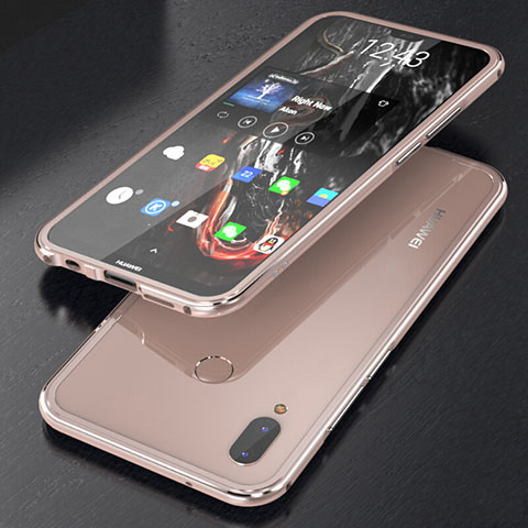 Custodia Lusso Alluminio Laterale Specchio 360 Gradi Cover M02 per Huawei P20 Lite Oro Rosa