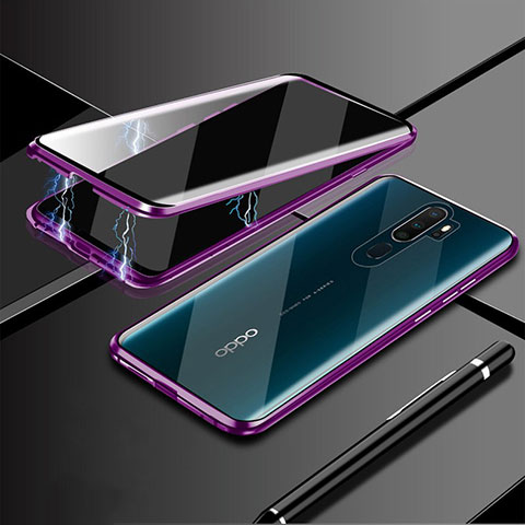 Custodia Lusso Alluminio Laterale Specchio 360 Gradi Cover M02 per Oppo A11 Viola