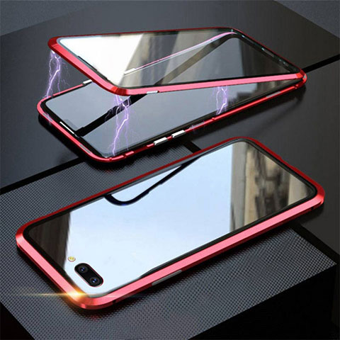 Custodia Lusso Alluminio Laterale Specchio 360 Gradi Cover M02 per Oppo A5 Rosso