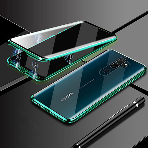 Custodia Lusso Alluminio Laterale Specchio 360 Gradi Cover M02 per Oppo A9 (2020) Verde