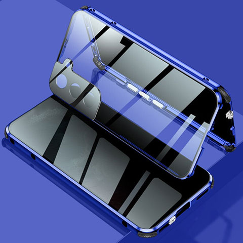 Custodia Lusso Alluminio Laterale Specchio 360 Gradi Cover M02 per Samsung Galaxy S25 5G Blu