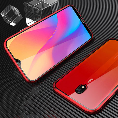 Custodia Lusso Alluminio Laterale Specchio 360 Gradi Cover M02 per Xiaomi Redmi 8A Rosso