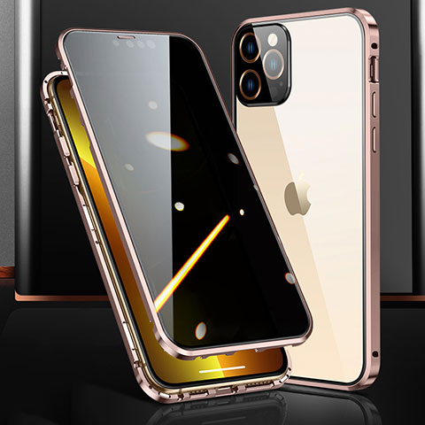 Custodia Lusso Alluminio Laterale Specchio 360 Gradi Cover M03 per Apple iPhone 13 Pro Max Oro Rosa