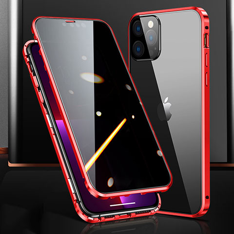 Custodia Lusso Alluminio Laterale Specchio 360 Gradi Cover M03 per Apple iPhone 13 Pro Max Rosso