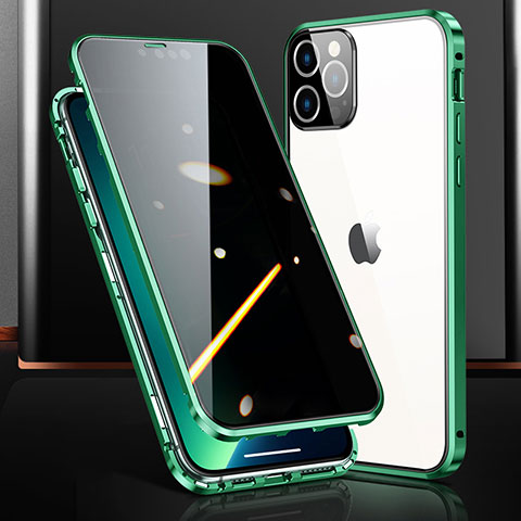 Custodia Lusso Alluminio Laterale Specchio 360 Gradi Cover M03 per Apple iPhone 13 Pro Verde