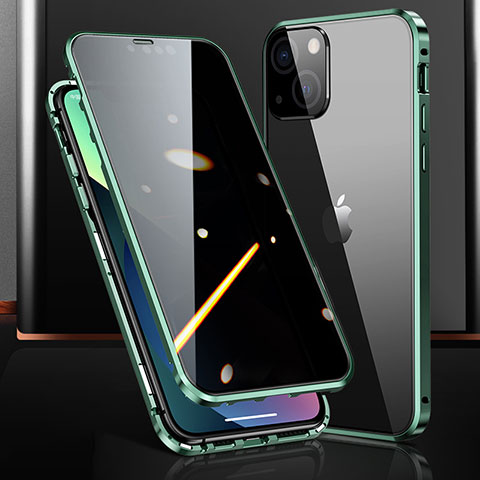 Custodia Lusso Alluminio Laterale Specchio 360 Gradi Cover M03 per Apple iPhone 14 Plus Verde