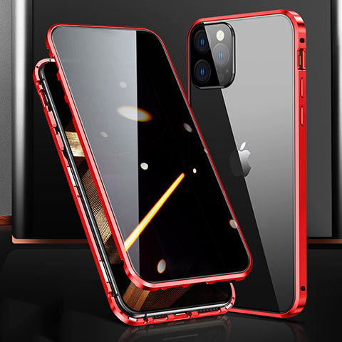 Custodia Lusso Alluminio Laterale Specchio 360 Gradi Cover M03 per Apple iPhone 14 Pro Max Rosso