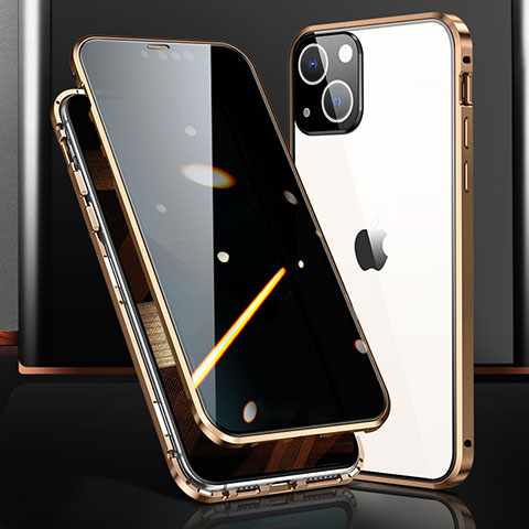 Custodia Lusso Alluminio Laterale Specchio 360 Gradi Cover M03 per Apple iPhone 15 Oro