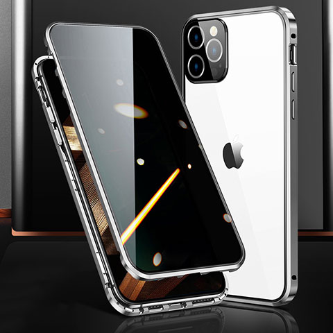 Custodia Lusso Alluminio Laterale Specchio 360 Gradi Cover M03 per Apple iPhone 16 Pro Max Argento