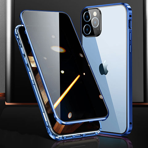 Custodia Lusso Alluminio Laterale Specchio 360 Gradi Cover M03 per Apple iPhone 16 Pro Max Blu