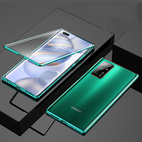 Custodia Lusso Alluminio Laterale Specchio 360 Gradi Cover M03 per Huawei Honor 30 Verde